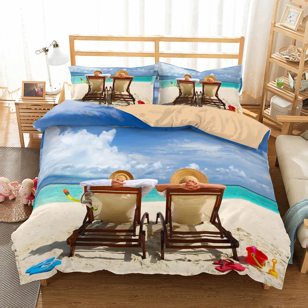 

3D Print Beautiful Beach and Lake Scenery Pattern Duvet Cover with Pillow Cover Bedding Set Mediterranean Bed Set Bedroom Decor