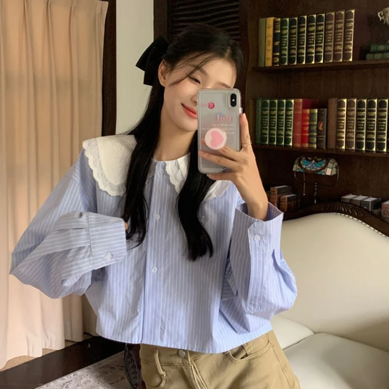 

Chic Doll Collar Long Sve Loose Women's irt Korean Sle Design Sensation ort Length Faionable Top for Autumn