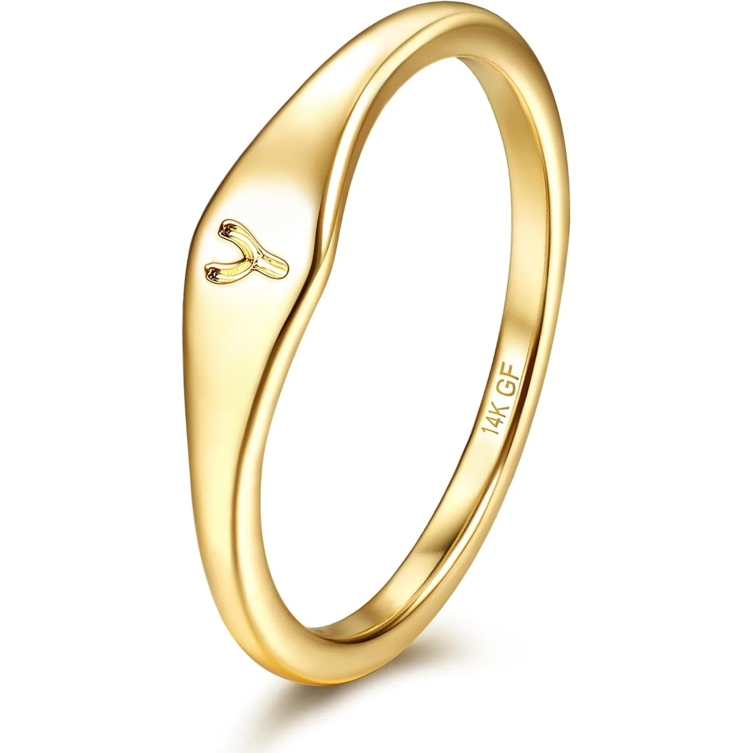 Bobisty 14K Gold Plated Ring Initial Ring Dainty Simple Letter Band Rings Signet Stackable Pinky Thin Thumb Rings for Women