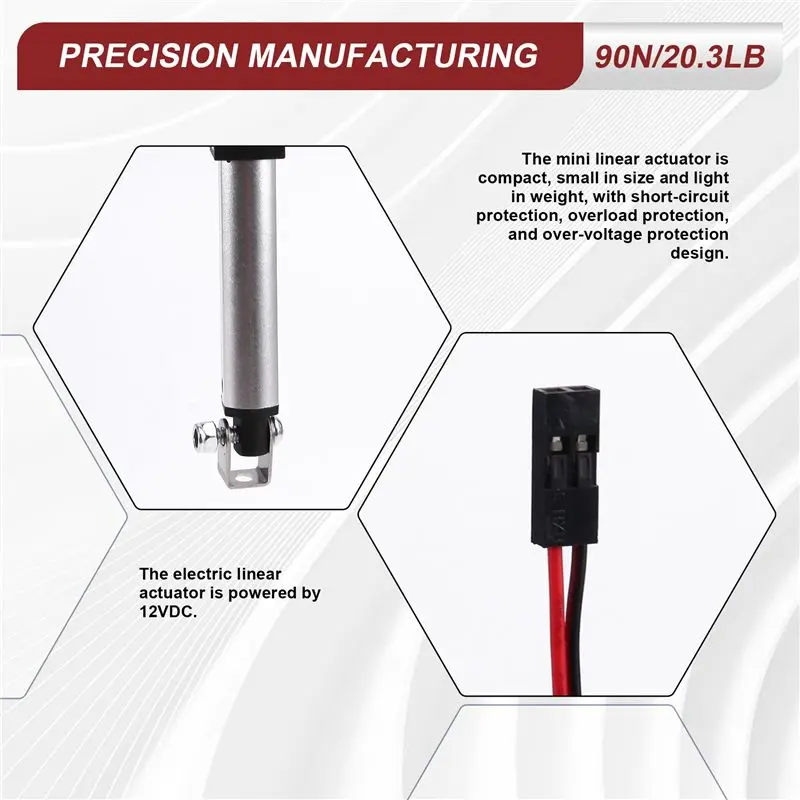 AEE4-Micro-Type Linear Actuator,1In Stroke,90N/20.3Lb,Speed 9.5Mm/S Mini Electric Waterproofactuator Motor Linearactuator 12V