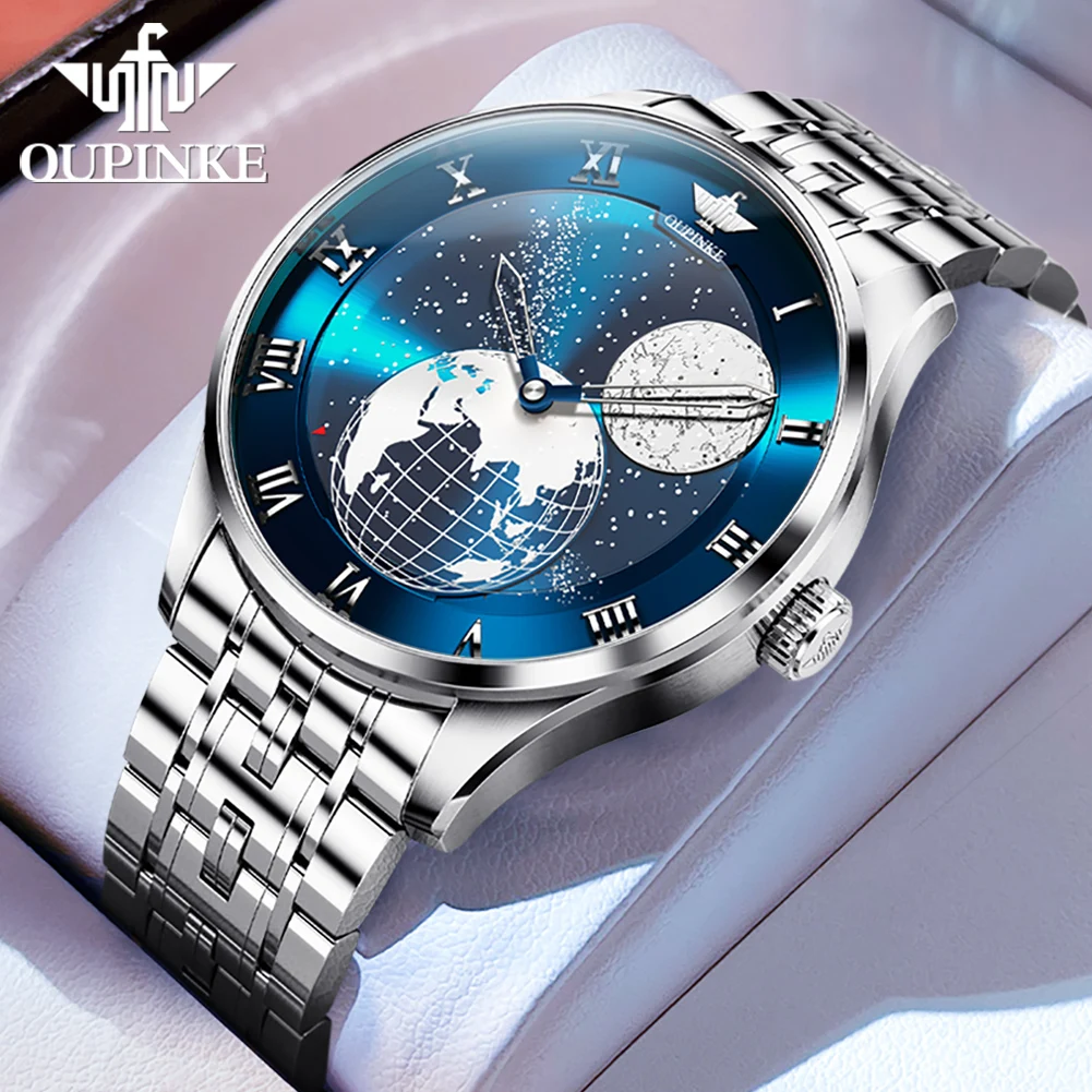 OUPINKE Top Brand Men Watches Luxury Automatic Mechanical Wristwatch Waterproof Sapphire Watch for Man Rotating Moon Phase New