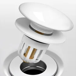 White Press Type Bathroom Drain Filter Brass Bounce Core Universal Ceramics Washing Basin Water Leakage Plug