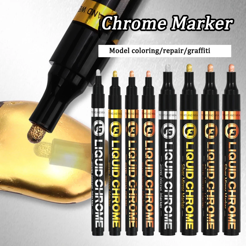 GuangNa Mirror Liquid Markers Permanent Metallic Paint Pens Gold Silver 1/2/3MM Plumones Marcadores Artist Graffiti Pen