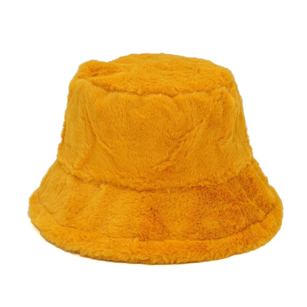 2022 New Faux Fur Winter Bucket Hat Women High Quality Solid Warm Female Cap Outdoor Sunscreen Sun Hat Panama Lady Panama Cap