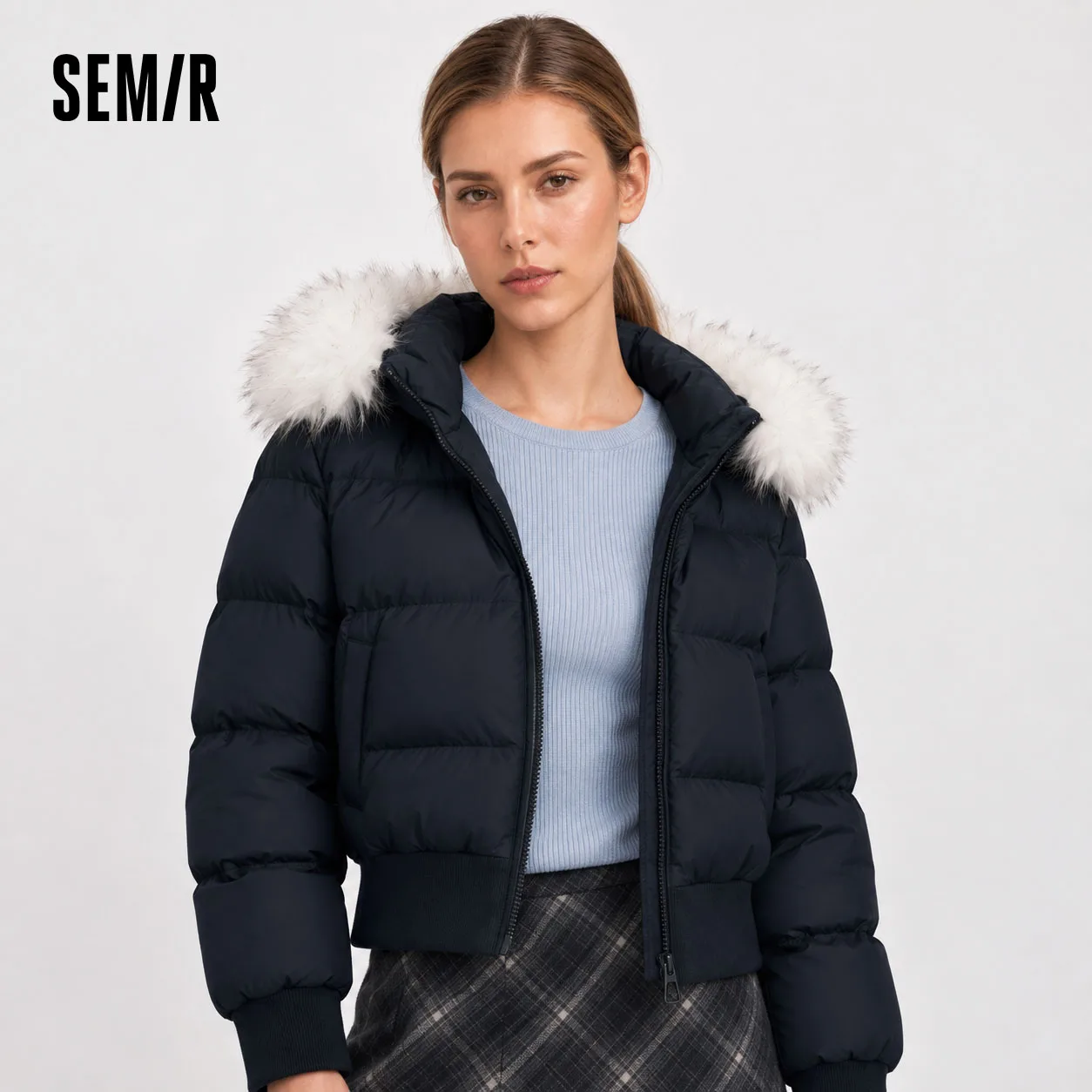 Semir Women Down Jacket Plush Collar Water Repellent Windproof 80 Percent Down Fill Streamlined Fit 2026 New Winter Daily Wear
