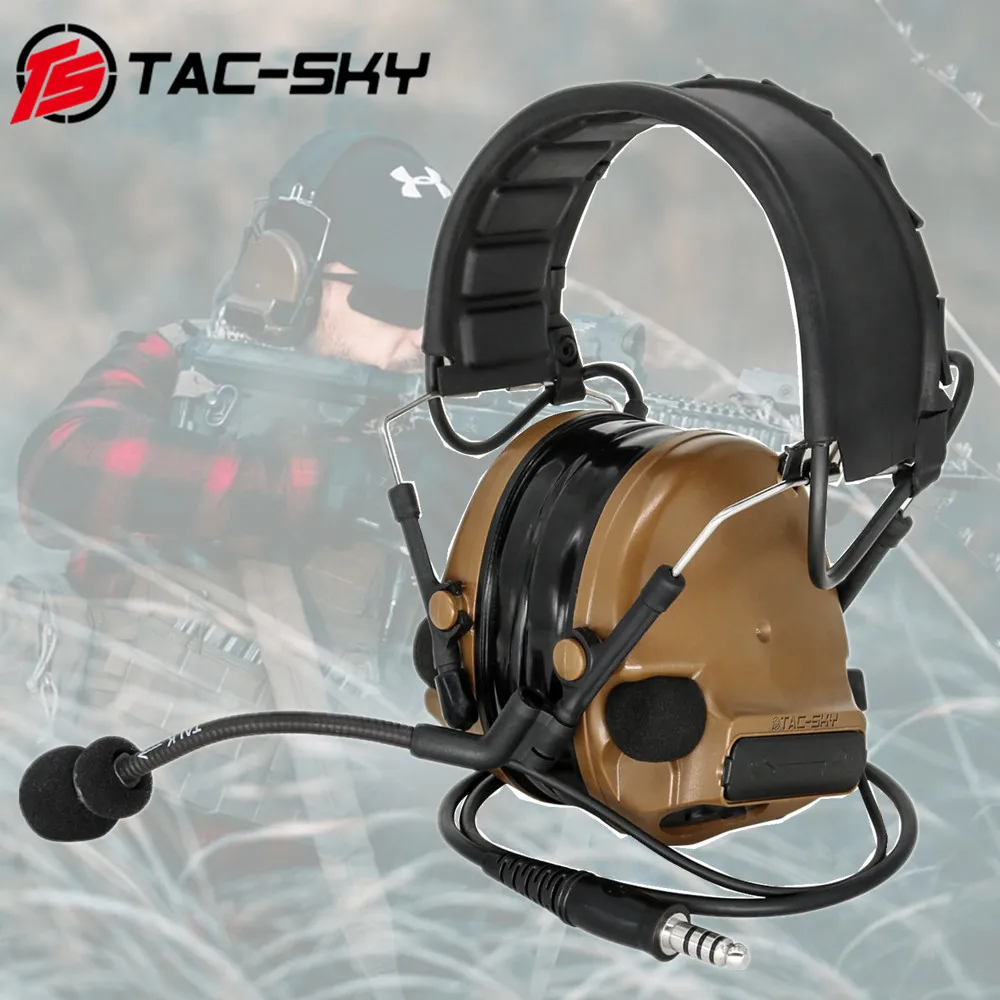 

TS TAC-SKY Tactical Headset COMTAC III Airsoft Hunting Sport Hearing Protection Headset with PTT Adapter Kenwood Plug U94 Ptt