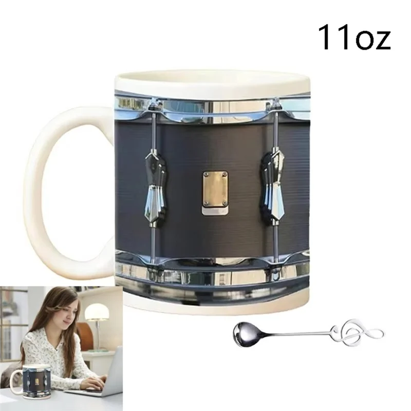 ABXF-Vintage Drum Design Mugs 350Ml  Cup Tea Coffee Juice And Milk Drinkware Home Office Desktop Pen Holder Drummers