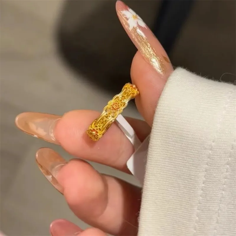 

24K Gold Plated Delicate Flower Ring Open Adjustable Size For Women Charm Jewelry Romantic Ring Heartfelt Gift