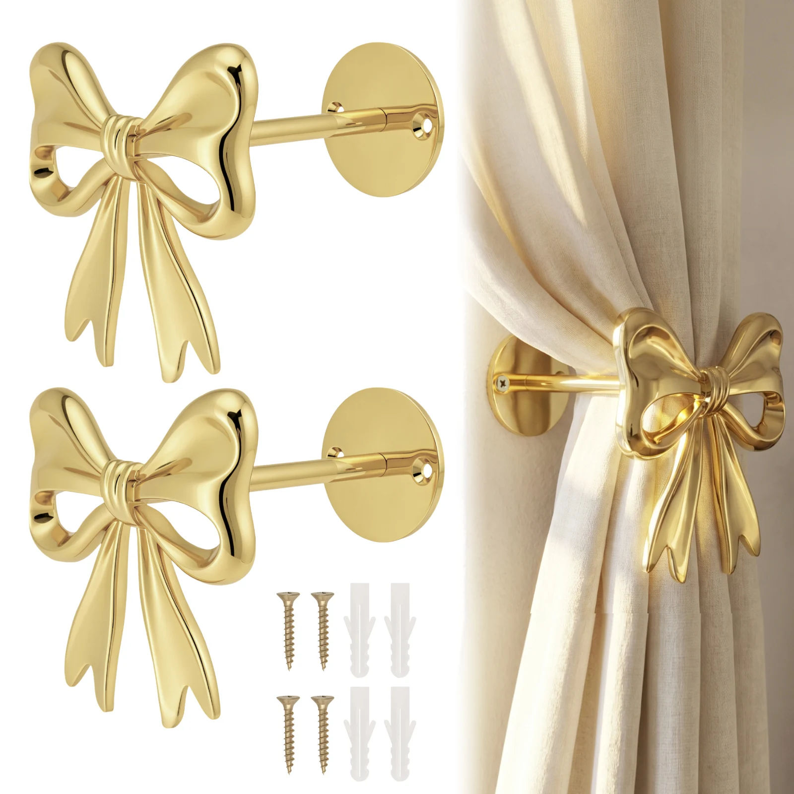 2 pcs Curtain Holdbacks for Drapes Window Home Decoration with Install Rods and Screws, Heavy Duty Zinc Alloy Curtains Holder