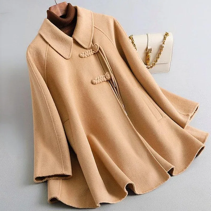 2024 New Women Woolen Cloak Jackets Fashion Capes Coat Ladies Autumn Winter Mid-length Loose Poncho woolen Outwear