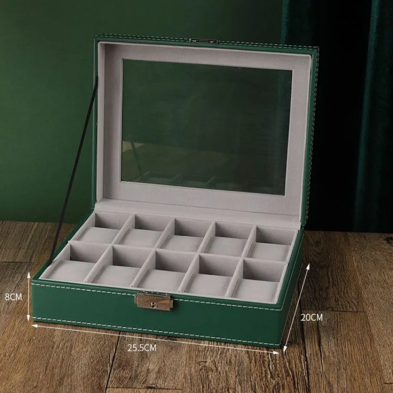 VANSIHO Multiple Positions Fashionable Style  PU Leather Watch Collection Box Dustproof  Watch Storage Case Box With Lock