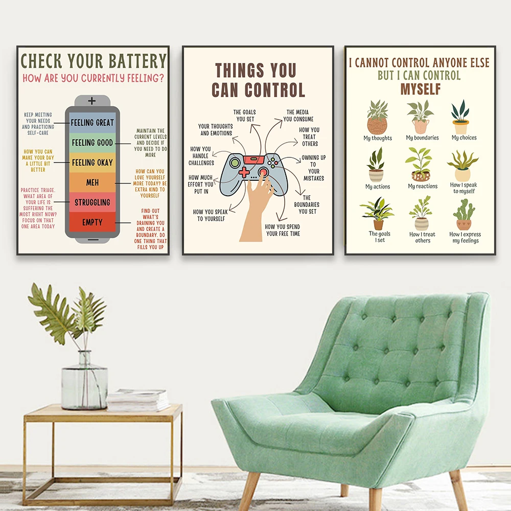 Mental Health Poster Things You Can Control Mental Health Print Therapy Office Canvas Painting Self Care Psychologist Decor