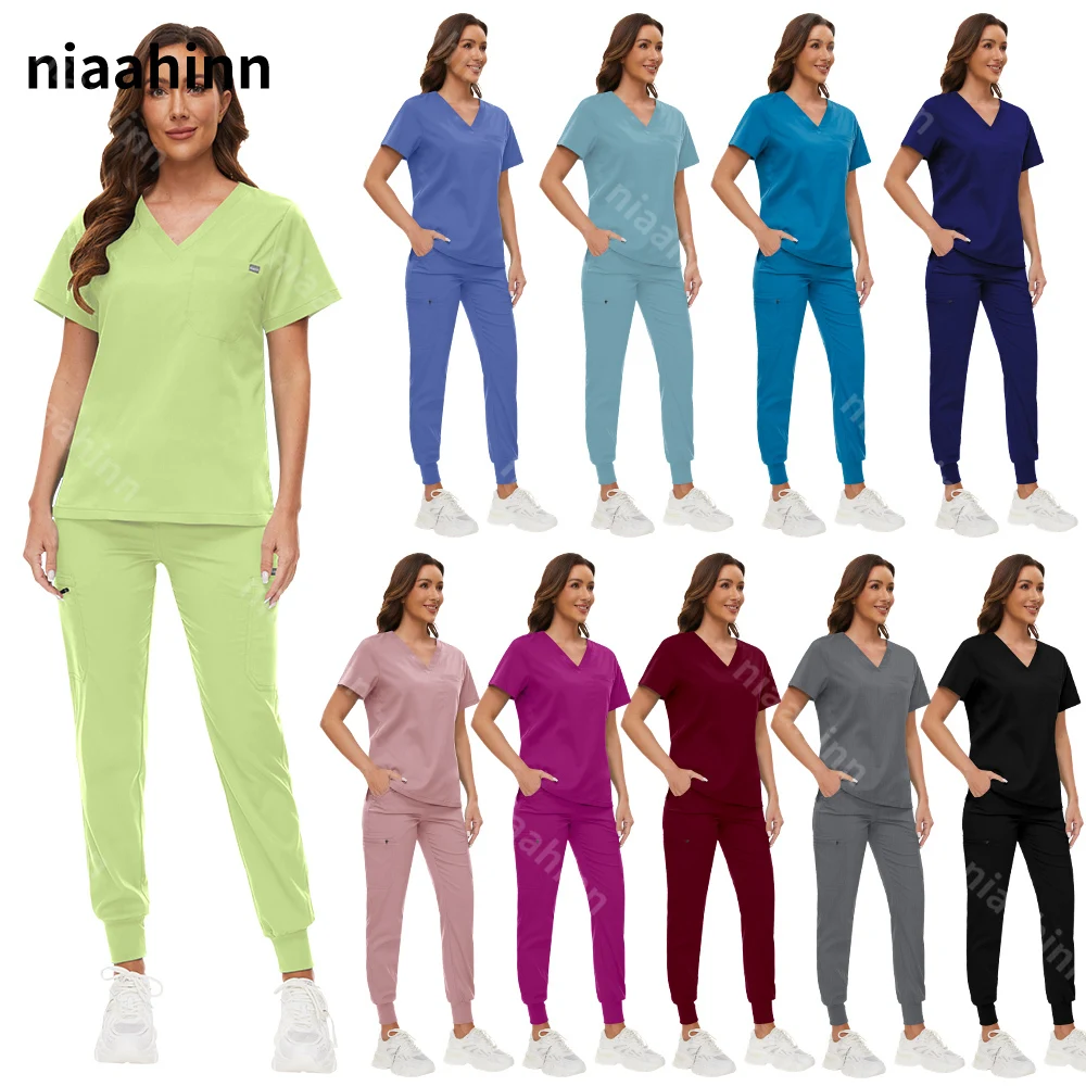 Scrubs Medical Uniforms Lab Set Female Wholesale Dental Clinic Doctor Overalls Hospital V-neck Tops Jogger Pant Pharmacy Clothes