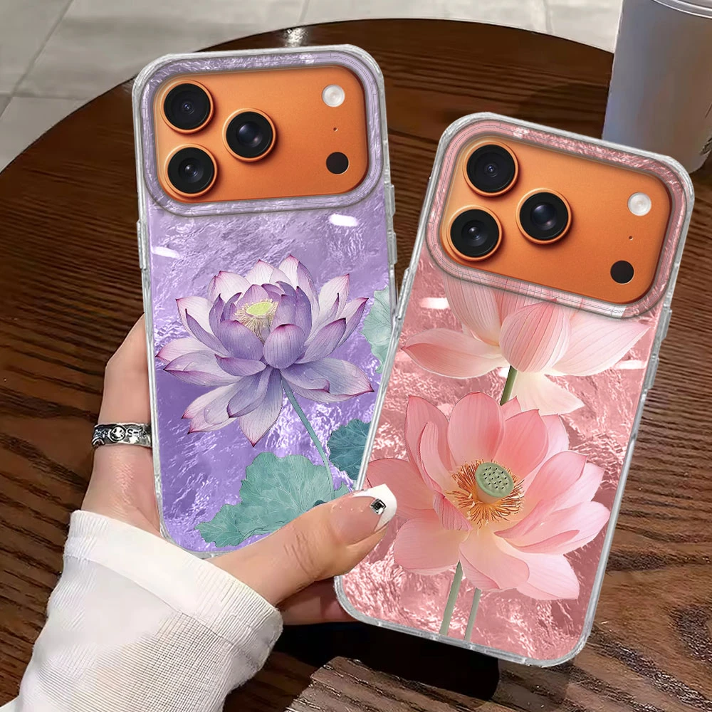 Lila Lotusblüten INS Girl Luxus Handyhülle für iPhone 17 Pro Max Air 16 16e 15 14 13 12 7 8 Plus X XS XR SE 2022 Cover