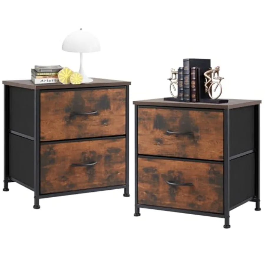 

Nightstand Set of 2 with 2 Storage Drawers, 20" Height Small Bed Side Furniture End Table, Wooden Top Fabric Cabinet Mini Drer