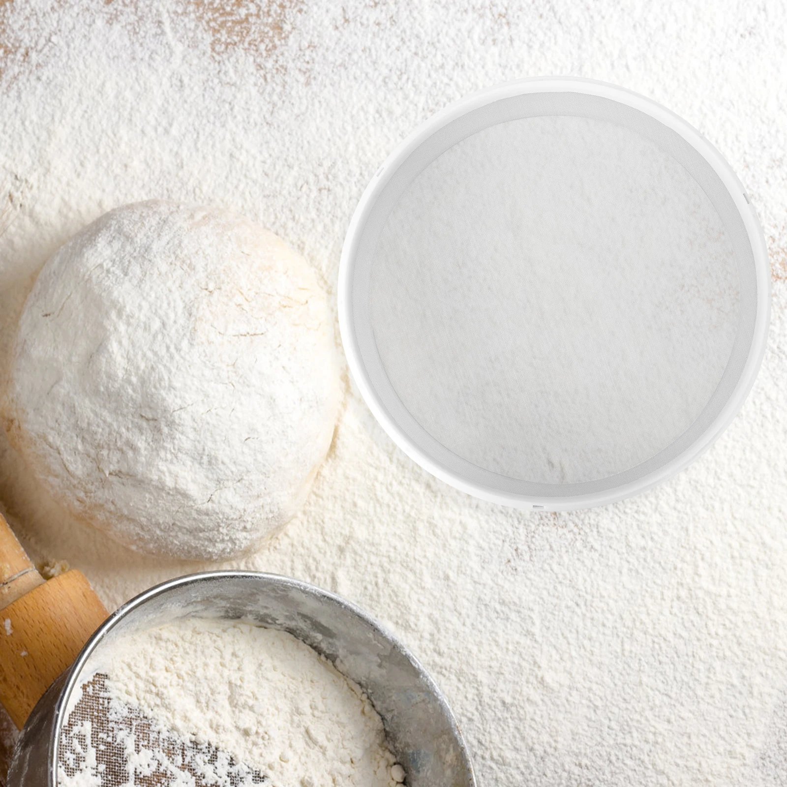 

Sieve Plastic Powder Bucket Sifter for Baking Wheat Flour Powdered Sugar Sifting Strainer White
