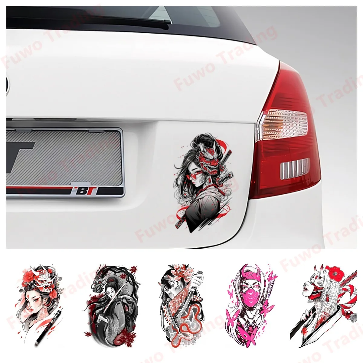 

Hot selling Warrior Samurai Girl Oni Mask Car Stickers Simple Cartoon Decals Scratch-Proof Surfboard Car Label