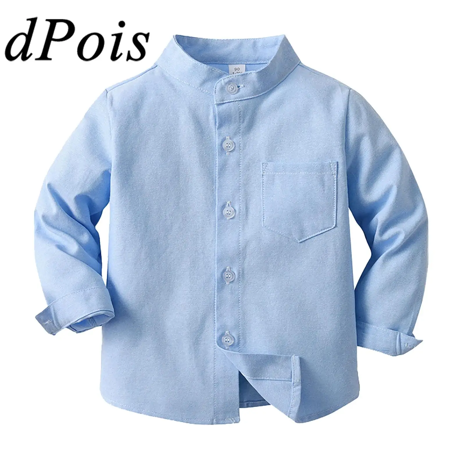 Kids Boys Solid Color Shirts Tops Long Sleeve Single-breasted Formal Shirt for Christening Birthday Party