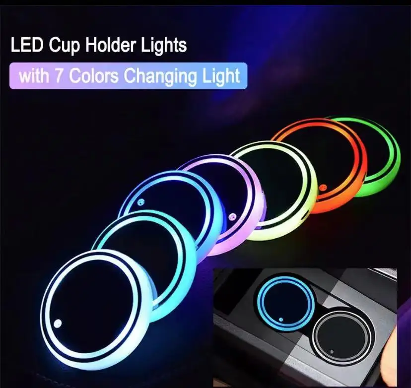 Car Led Water Cup Groove Mat Luminous Coasters with 7 Colors Changing Light USB Charging Intelligent Luminescence Non-slip Mat