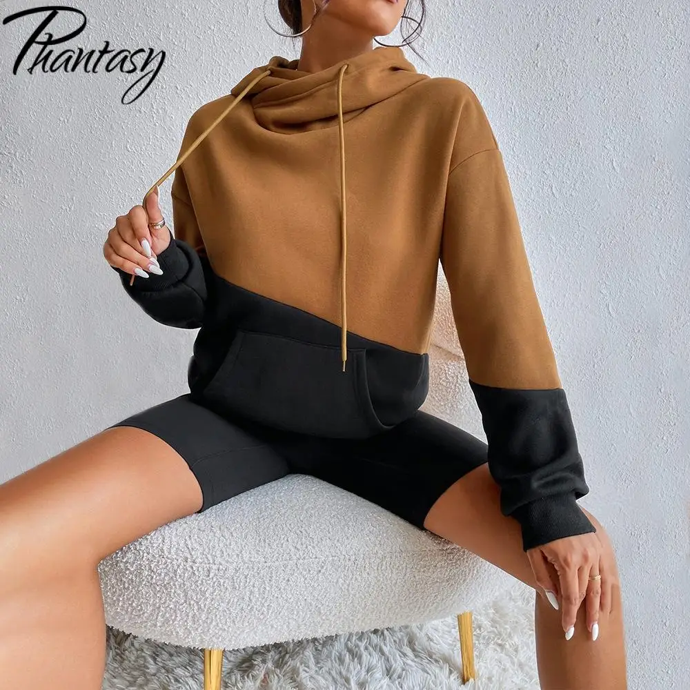 Fantasma solto casual hoodie feminino topo moletom feminino contraste com capuz rua moda solta com capuz roupas vintage