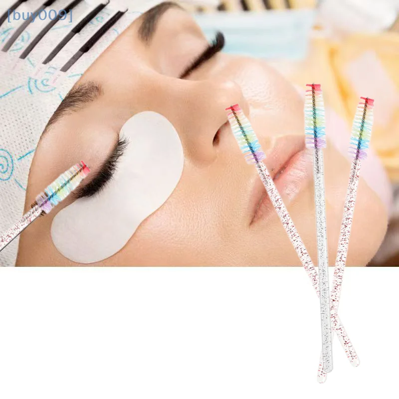 Peine desechable de cristal colorido para pestañas, 50 Uds., extensión de pestañas, varitas para rímel, maquillaje profesional, herramienta de belleza