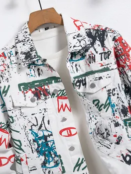 Men's spring-summer graffiti print denim jacket, regular size. Stylish street style. 3
