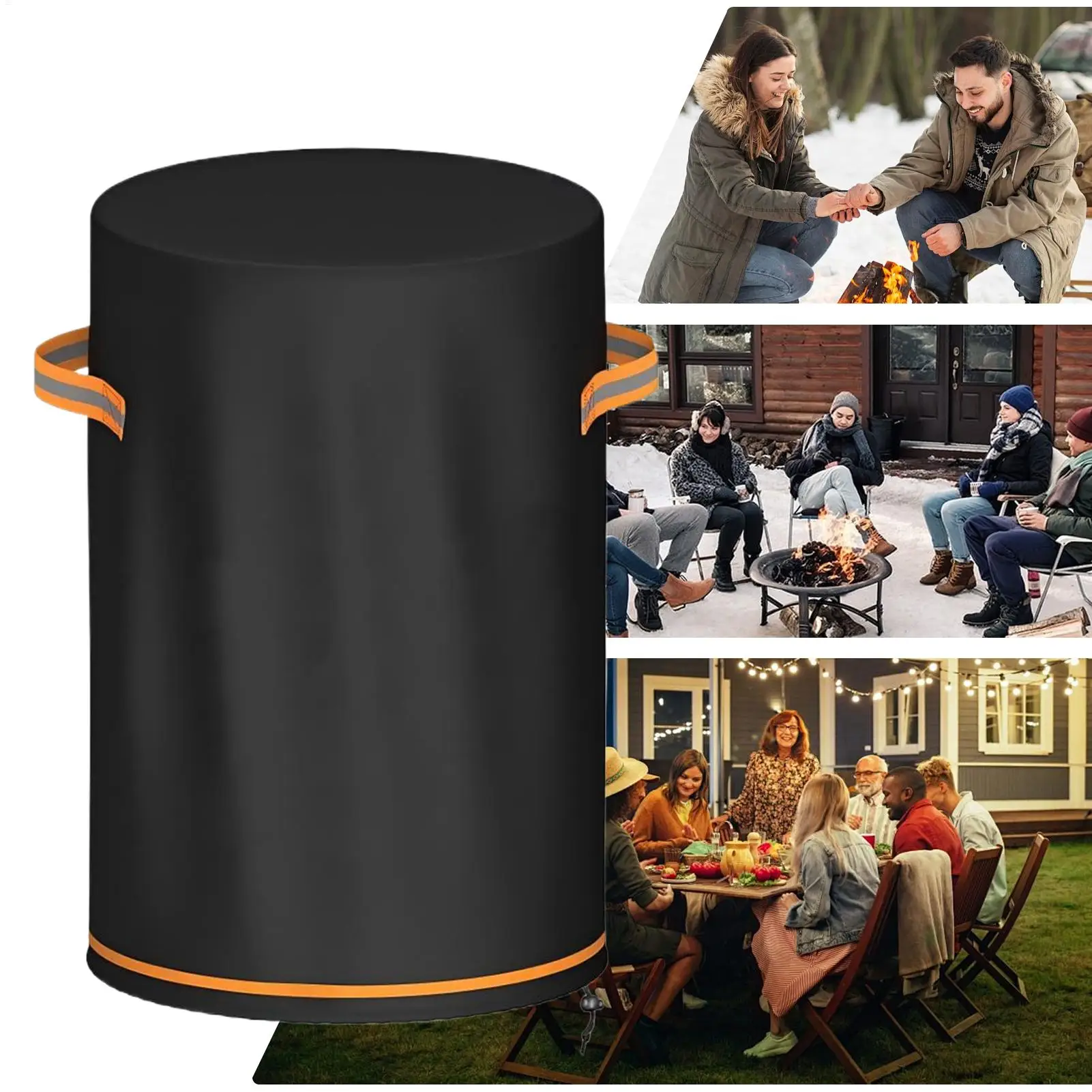 Fire Pit Column Cover Heavy Duty Waterproof Outdoor Furniture Protector Fire Column Patio Fireplace Cover For Yard Balcony Lawn