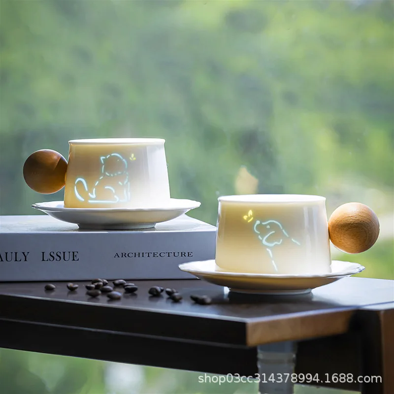 Cat Puppy Linglong Ceramic Coffee Cup Qixi Festival Valentine's Day Birthday Gift Couple Cup Souvenir Gift