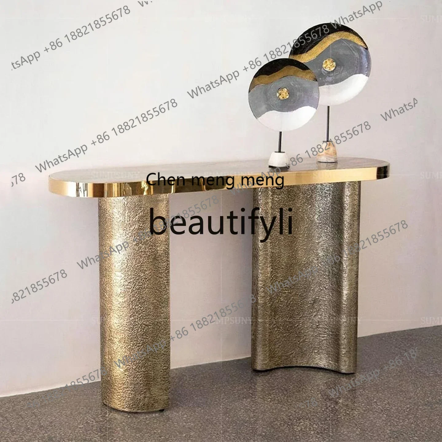 New arrive Italian marble entrance table, high-end modern villa corridor against the wall, metal entrance table