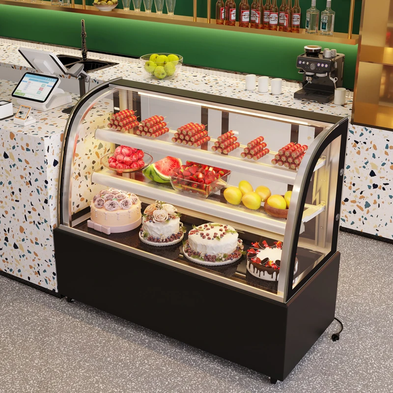 Curved & Straight Angle Cake Display Cabinet Front Rear Door Commercial Air Cooling Refrigerated Showcase Customized