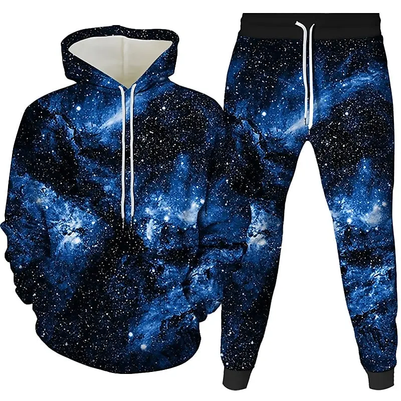 Galaxy Star Hoodies Long Pants Set 3D Print Men Sweatshirts Sweatpants Outdoor Streetwear Two Piece Suits Tracksuit Man Clothing