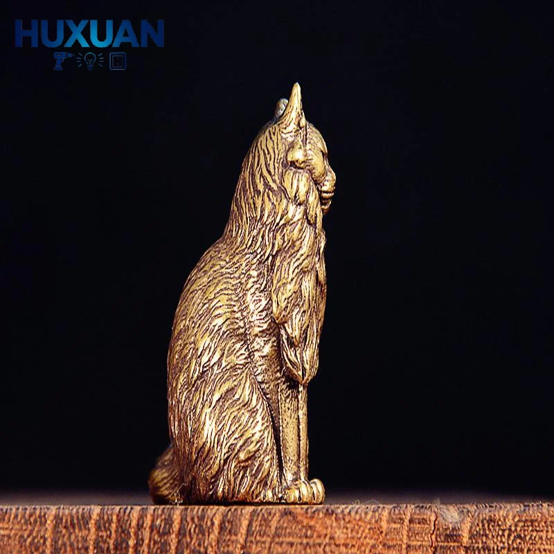 Figurine miniature Maine Coon en laiton antirouille, petite statue de chat exquise, ornement de bureau esthétique pour la décoration du salon et du bureau
