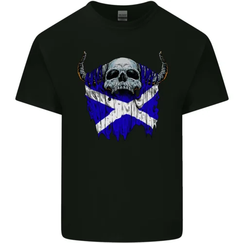 Scotland Flag Skull Scottish Biker Gothic Mens Cotton T-Shirt Tee Top