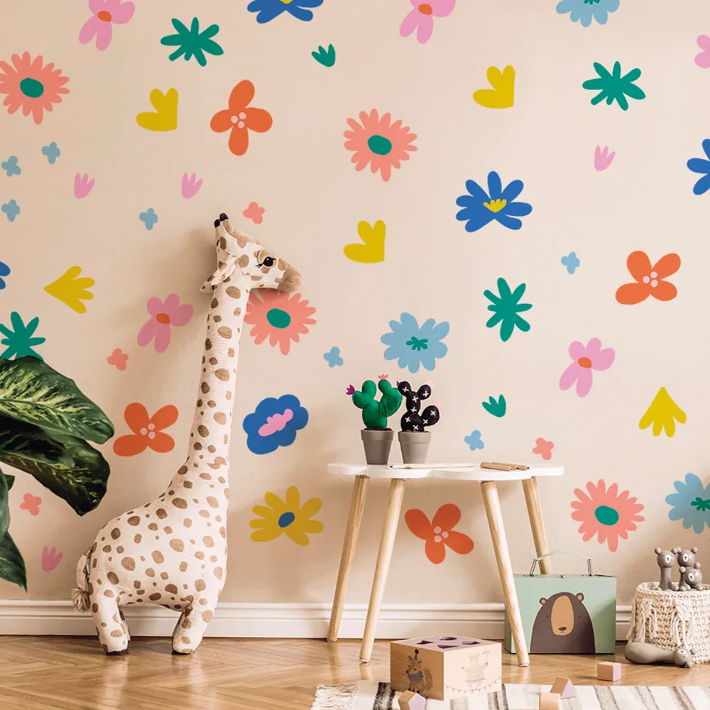

Bohemian Floral Self-Adhesive PVC Flower,Easy Peel and Stick Vibrant Multicolor Irregular Shapes for Kids Room Decor Wall Art