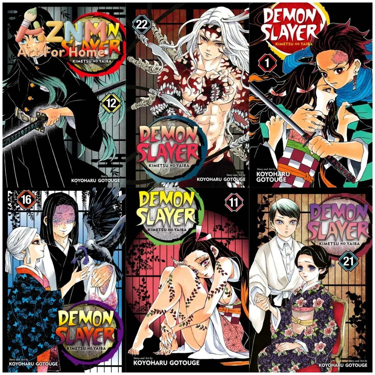 AZNM Demon Slayer Kimetsu No Yaiba Manga Cover Anime Canvas Wall Art Frameless Print Poster for Bedroom Living Room Home Wall De