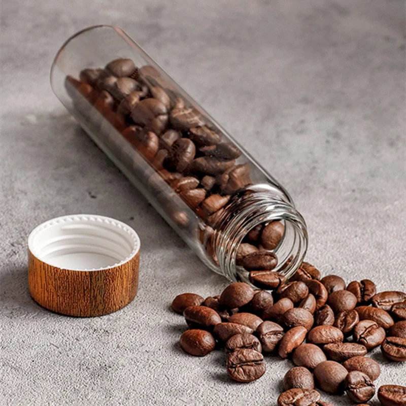 4/6/12 Coffee Beans Storage Container Tube Display Rack Tea Bottle Glass Single Dose with Wood Funnel Coffeeware Barista Tools