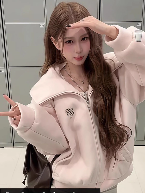 

Розовая толстовка с капюшоном женская, новинка 2025 года, в корейском стиле, уникальный красивый кардиган с мехом, повседневный стиль, полиэстер