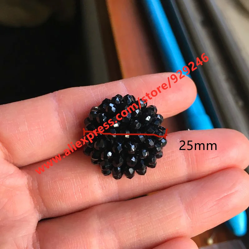 20mm Round Black Crystal Covered Button For Garments Accessory 25mm Decorative Beads Button for Sweaters Coat Shirts Decoration