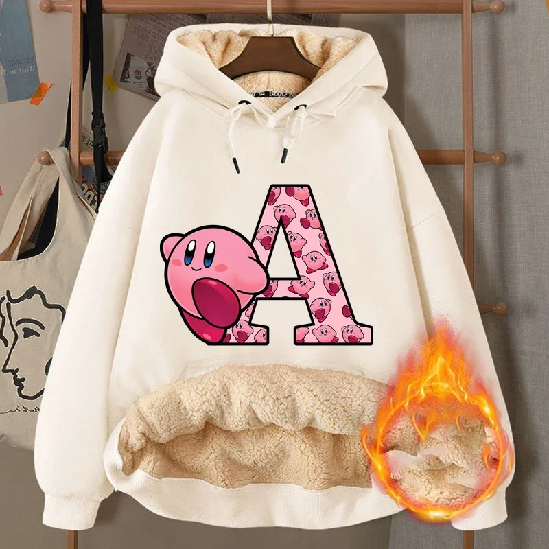 Star Kirby Adult Sweatshirt Boy Girl Cute Cartoon Lamb Velvet Pullover Hoodies Outdoor Warm Thick Top Coat Anime Clothing Gifts