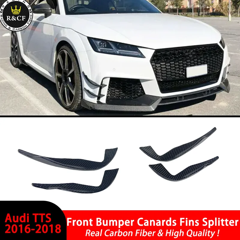 Fit Audi TT RS 2016-18 Carbon Fiber Front Bumper Canards Fins Splitter Vent 4PCS