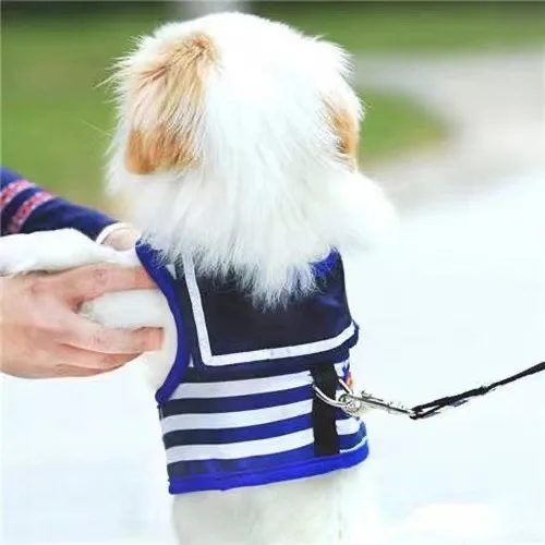 

Dog Harness and Leash Set, Navy Style Sailor Vest, Pet Outfit Clothes, Spring Summer,Cute Puppy Harness, Dog Leash Set