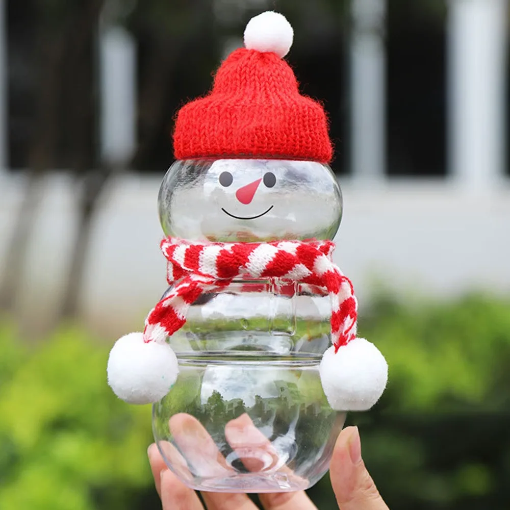 Gifts 500ml Christmas Candy Jars Christmas Snowman Shaped Thick Snacks Storage Bottle Plastic for Wedding Bottle With Lids