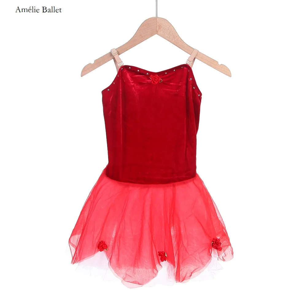 15307 กํามะหยี่สีแดงบัลเล่ต์เต้นรํา Tutu สาว Ballerina เครื่องแต่งกายเต้นรําเวทีบัลเล่ต์ Tutus ชุดเด็ก