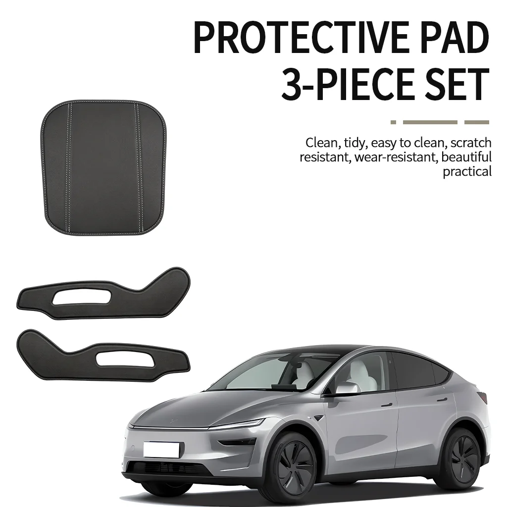 Compatible with Tesla Model Y Juniper Updated Version: Seat Side Anti-Kick Protection Pad + Armrest Box Pad, 3-Piece Set, Non-Damaging Installation, Velcro Fastening, No Key Stuck, Scratch-Resistant and Wear-Resistant