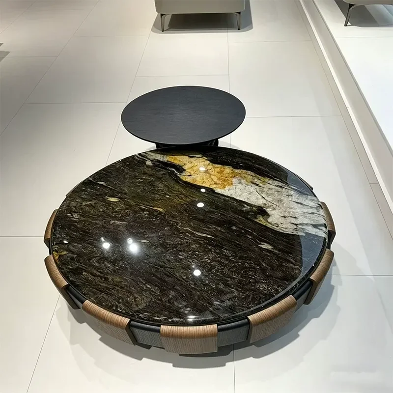 Natural Stone Round Coffee Table with Storage for Living Room Small Apartment Modern Light Luxury Home Furniture 2026 New
