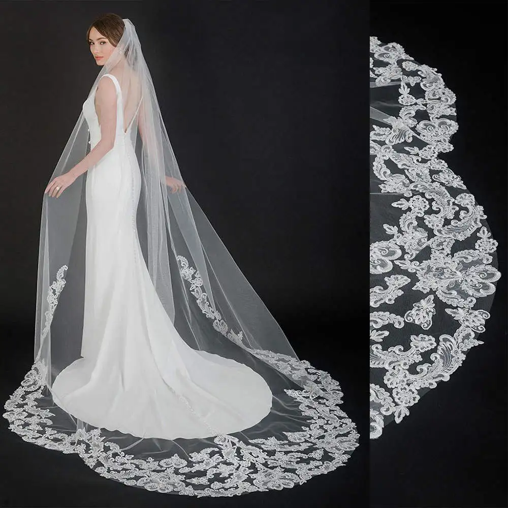 

V2286 Wedding Veils Appliques Pattern Chapel Veil One-Layer Wedding Veils With Comb Bridal Veil White Headscarf High Quality