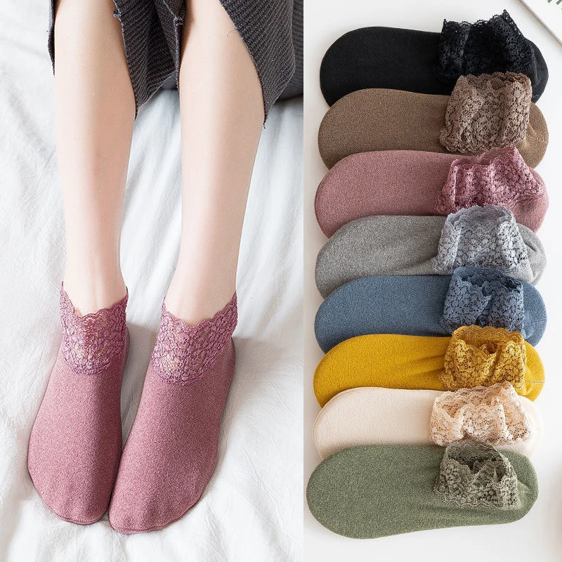 

Velvet Floor Socks Lace Women's Silicone Non-slip Mid-tube Autumn and Winter Super Soft and Thick Velvet Warm Loose Socks