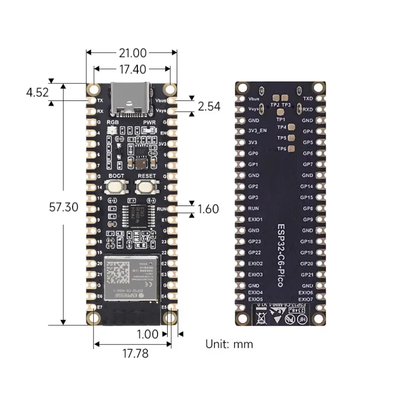 ESP32-C6-Pico WiFi 6 Development Board ESP32 C6 Pico ESP32C6 Built-in ESP32-C6-MINI-1 160MHz RISC-V 32 USB Type-C for Arduino