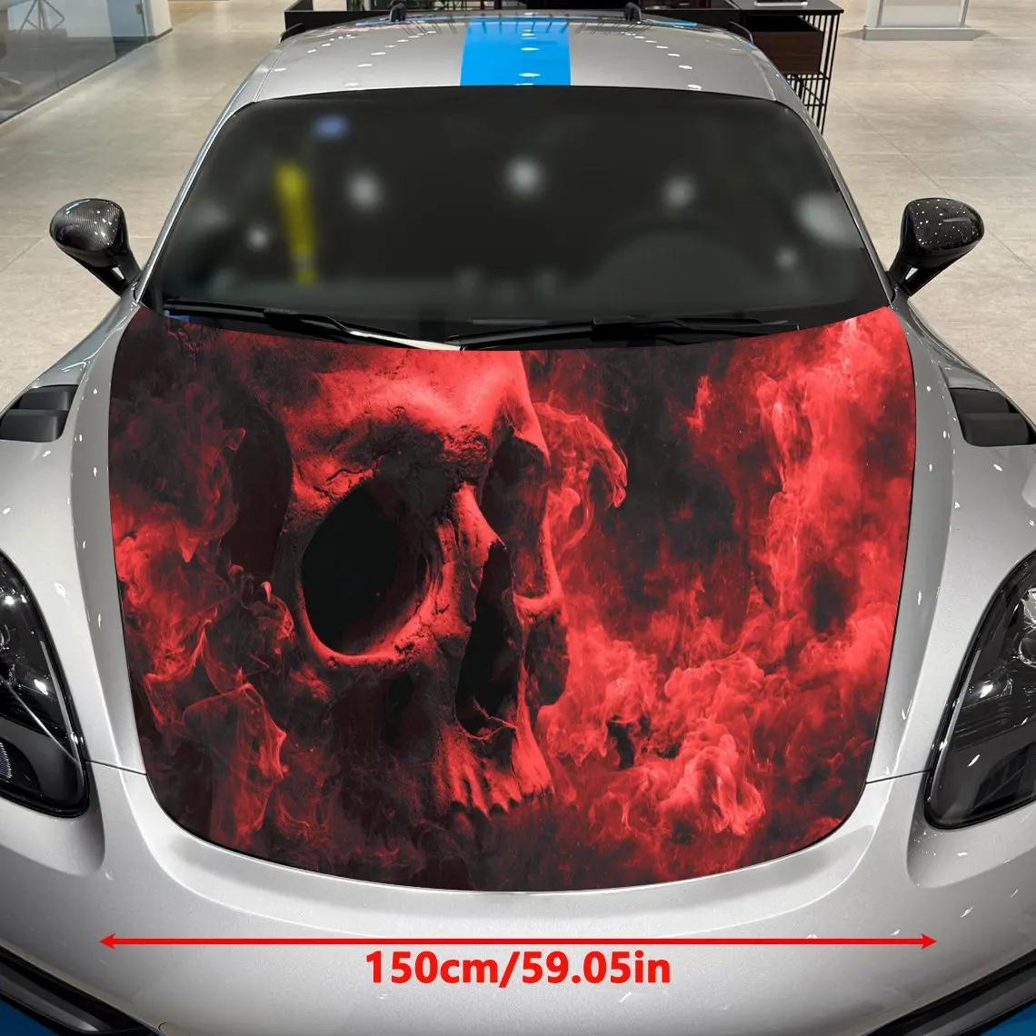 Dynamic Red Flame Skull Car Cover Sticker, Auto Hood Decal, Car Exterior Scratch Resistant Decal, Trendy Gift for Car Lovers, Ey