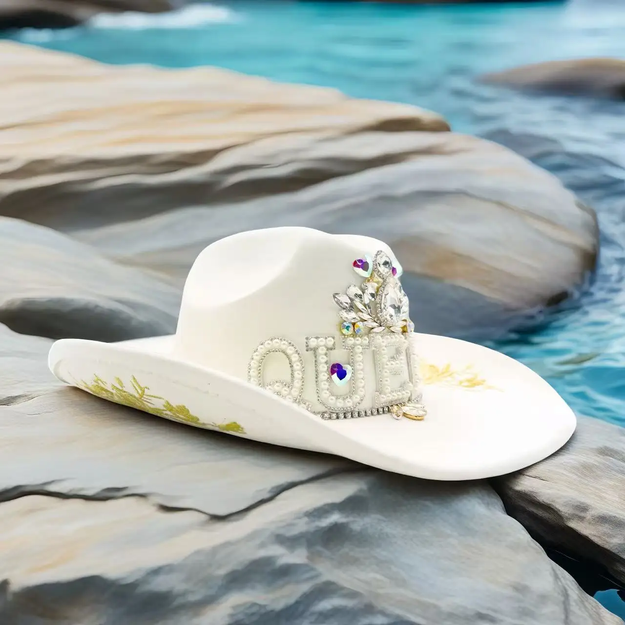 HongLuan بريق زي قبعة الكبار وقبعات رعاة البقر حجر الراين للمرأة، كاوبوي تأثيري الإناث الملحقات وقبعة راعية البقر